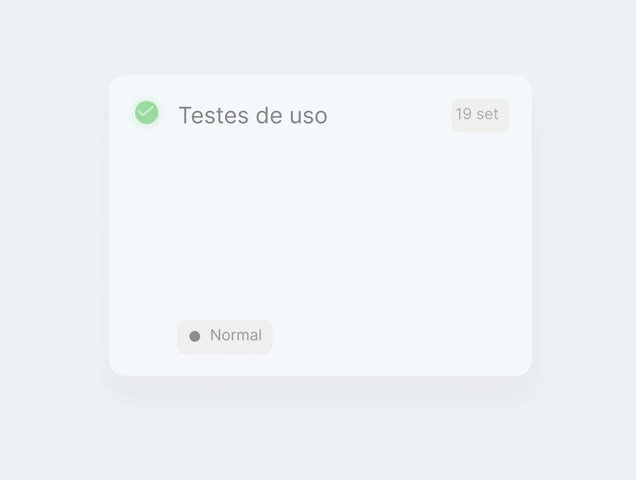 Cartões de tarefas de um aplicativo: protótipo da home concluído, com prioridade alta